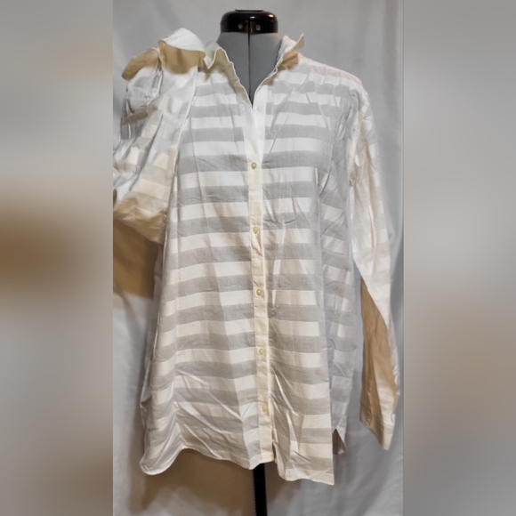 Gap White Striped Sheer Long Sleeve Top Shirt Button Down Size Large Womens - Picture 2 of 8